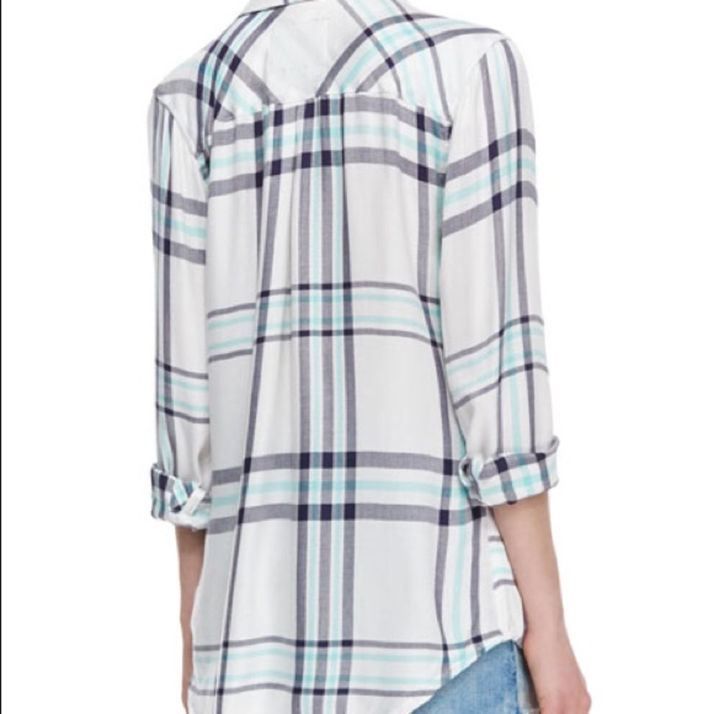 Rails hunter navy, mint, white plaid button-up
